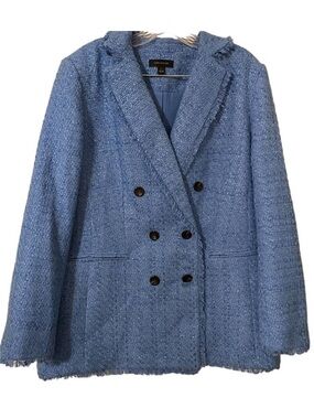 Ann Taylor Double-Breasted Blue Tweed Blazer Coat